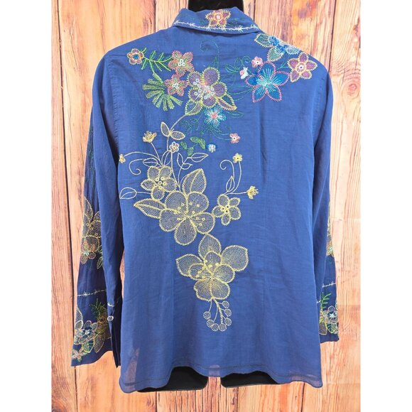 Johnny Was Workshop Floral Embroidered Button-Up Shirt Large - Picture 2 of 8